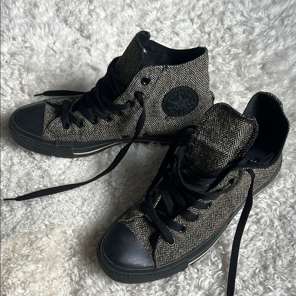 Converse Black and Gray Herringbone High-Tops